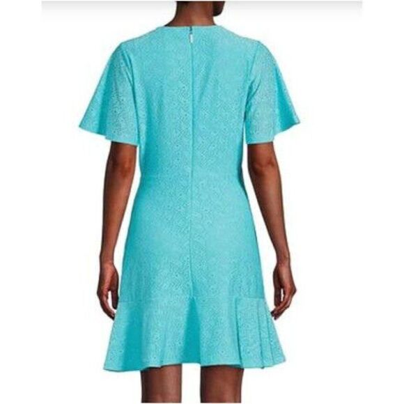 Michael Kors Wrap Dress Eyelet Dress Surplice V-Neck Short Flutter Sleeve Ring - Picture 3 of 6
